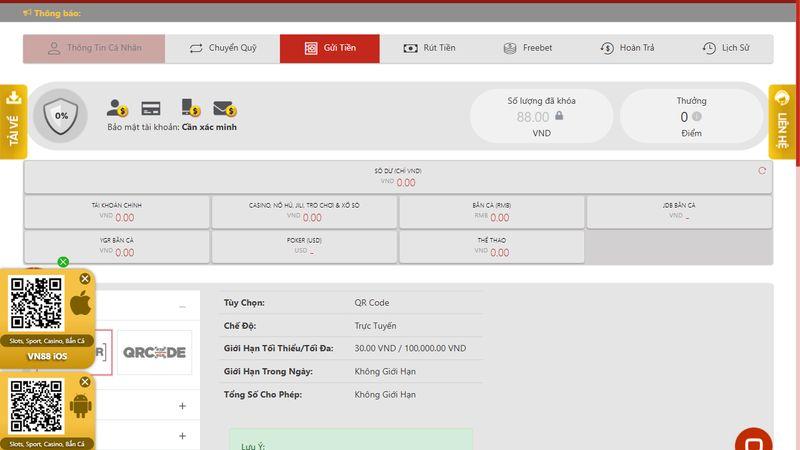 Kiểm tra hạn mức nạp tiền