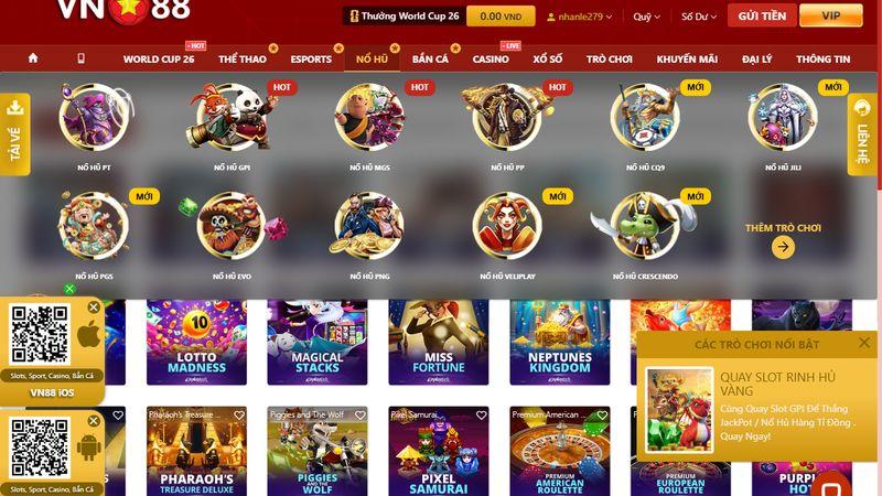 Trải nghiệm game slot hấp dẫn tại VN88